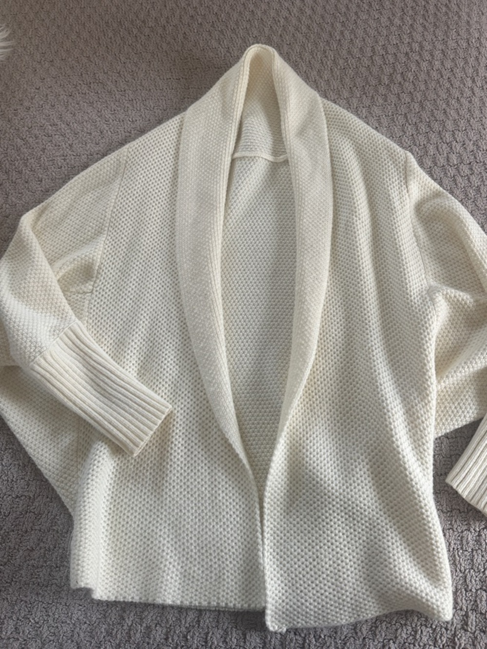 Open-Front Cream Shawl Collar Cardigan Sweater for Women